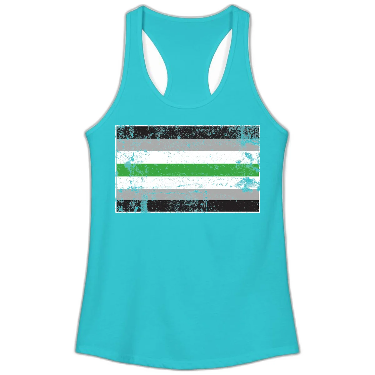 Demigender pride flag with black, gray, white, and green horizontal stripes in distressed grunge texture in Solid Tahiti Blue