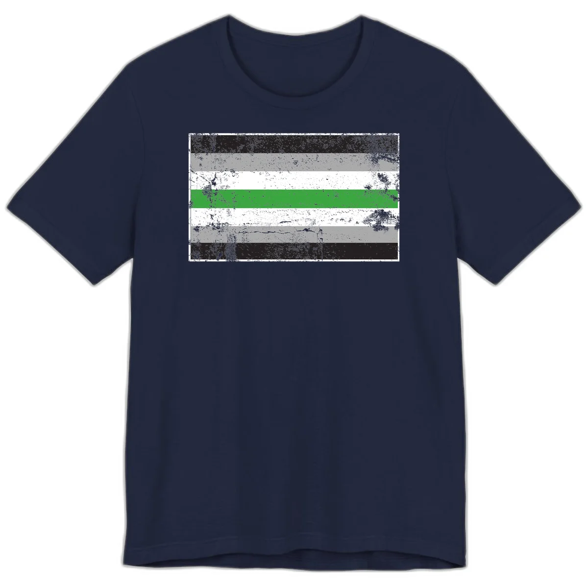 Demigender pride flag with black, gray, white, and green horizontal stripes in distressed grunge texture in Navy