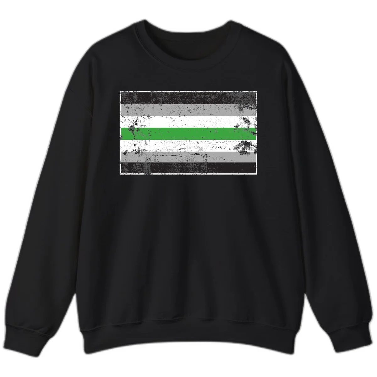Demigender pride flag with black, gray, white, and green horizontal stripes in distressed grunge texture in Black