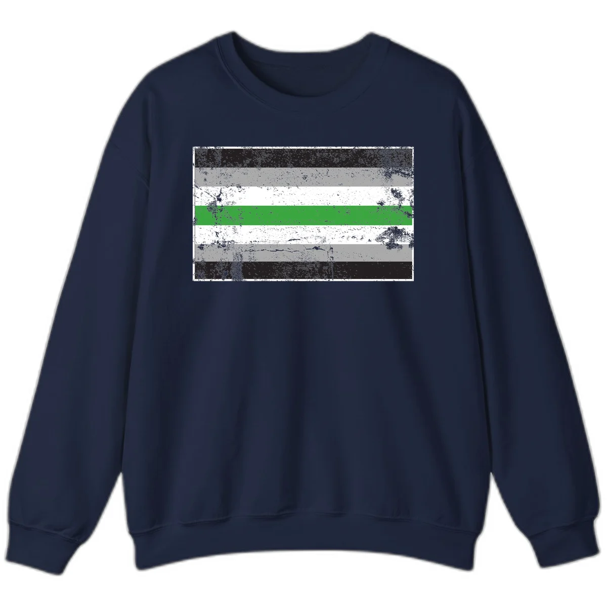 Demigender pride flag with black, gray, white, and green horizontal stripes in distressed grunge texture in Navy