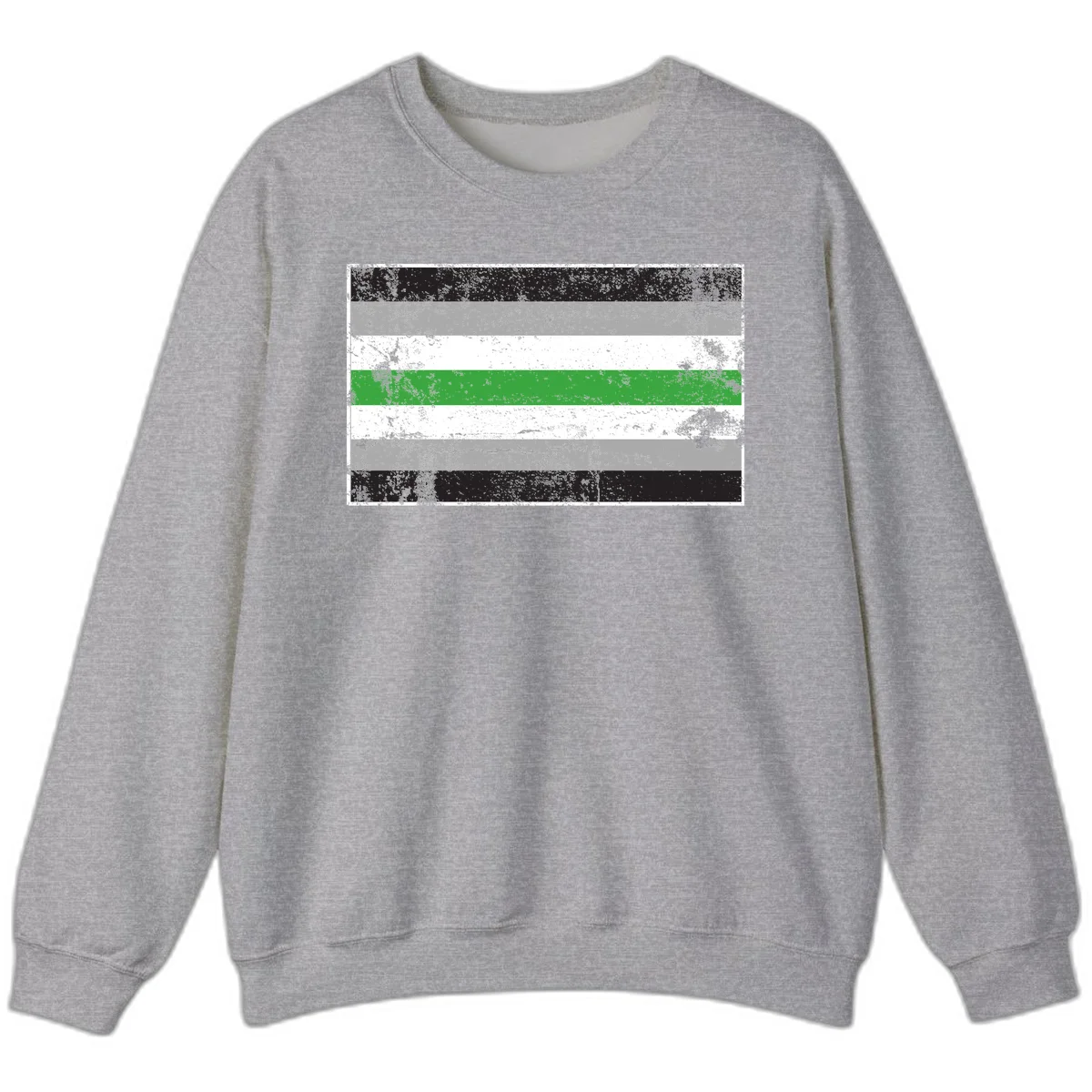 Demigender pride flag with black, gray, white, and green horizontal stripes in distressed grunge texture in Sport Grey