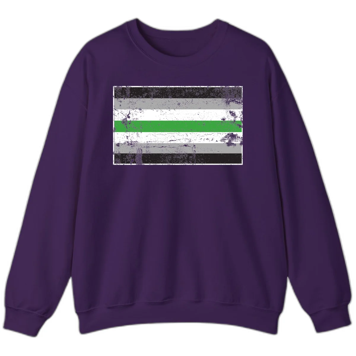 Demigender pride flag with black, gray, white, and green horizontal stripes in distressed grunge texture in Purple