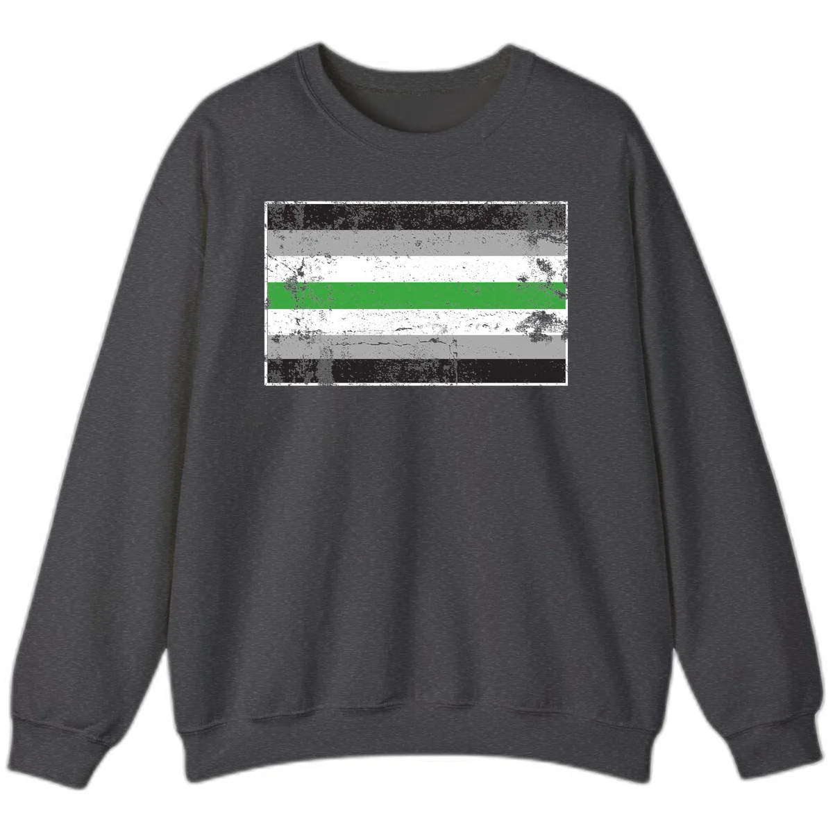 Demigender pride flag with black, gray, white, and green horizontal stripes in distressed grunge texture in Dark Heather