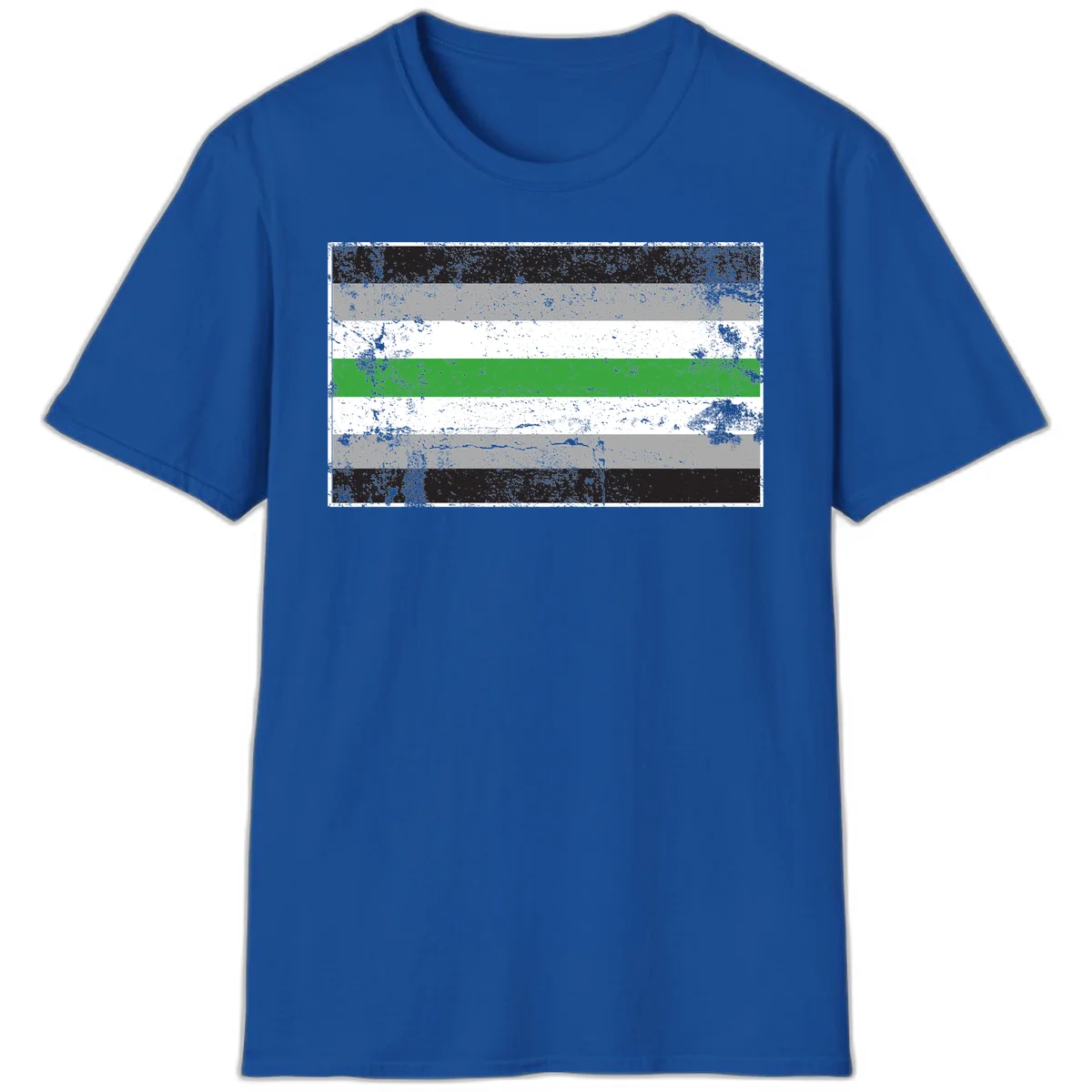 Demigender pride flag with black, gray, white, and green horizontal stripes in distressed grunge texture in Royal