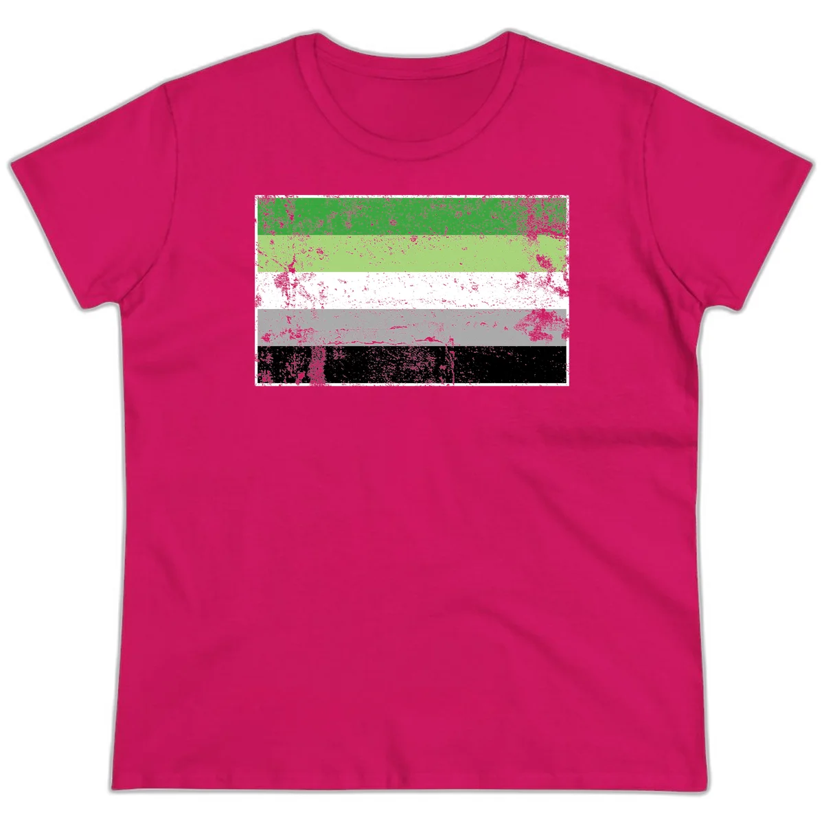 Demigender pride flag with five horizontal stripes in green, white, gray, and black with distressed grunge texture in Heliconia