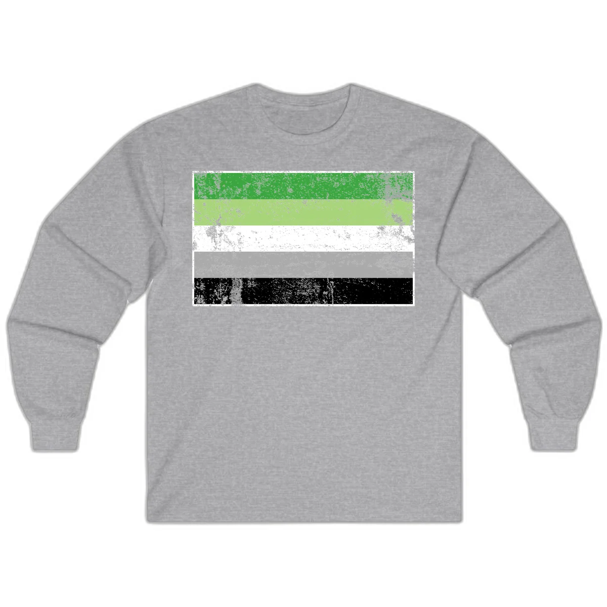 Demigender pride flag with five horizontal stripes in green, white, gray, and black with distressed grunge texture in Sport Grey