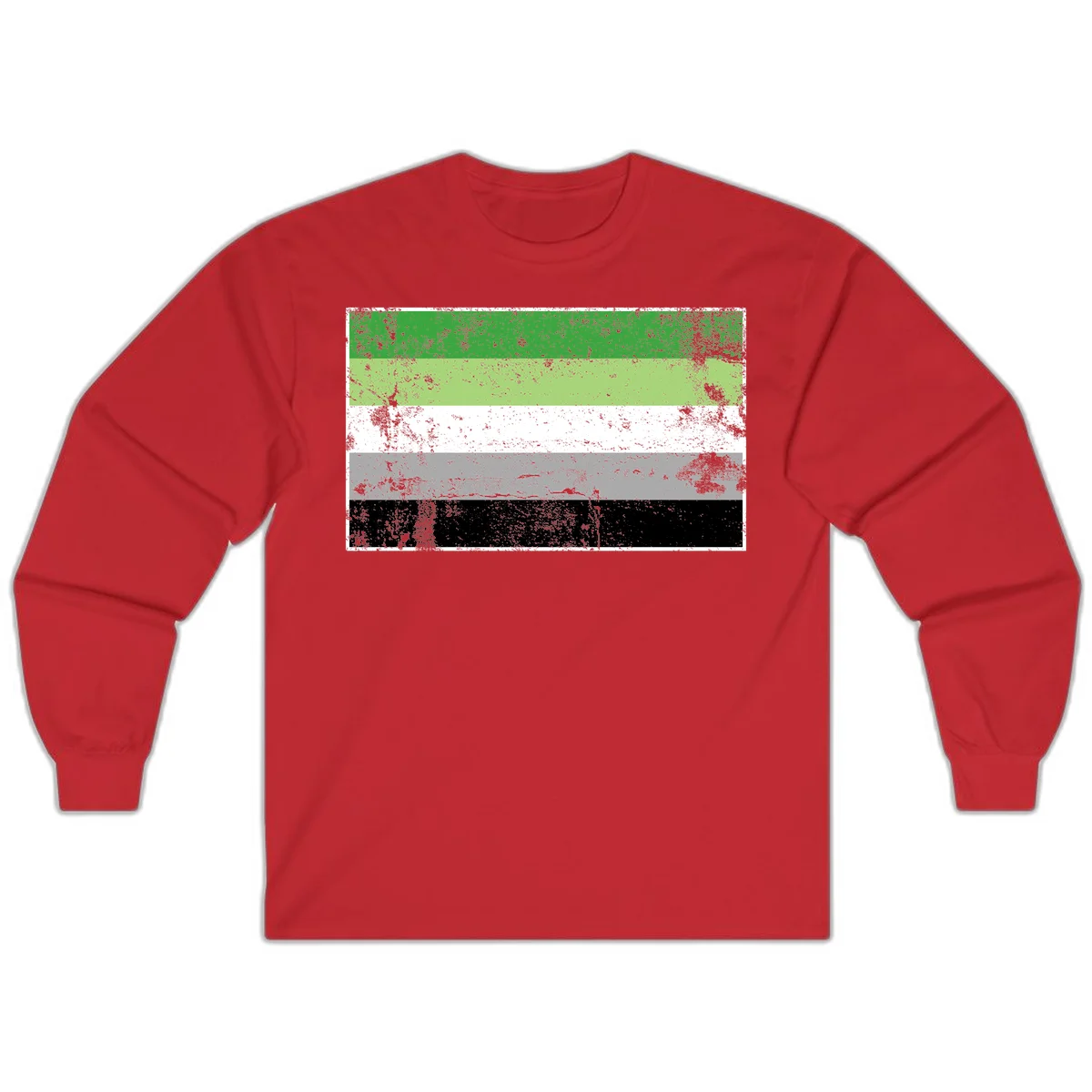 Demigender pride flag with five horizontal stripes in green, white, gray, and black with distressed grunge texture in Red