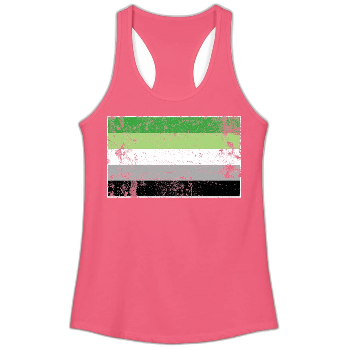 Demigender pride flag with five horizontal stripes in green, white, gray, and black with distressed grunge texture in Hot Pink