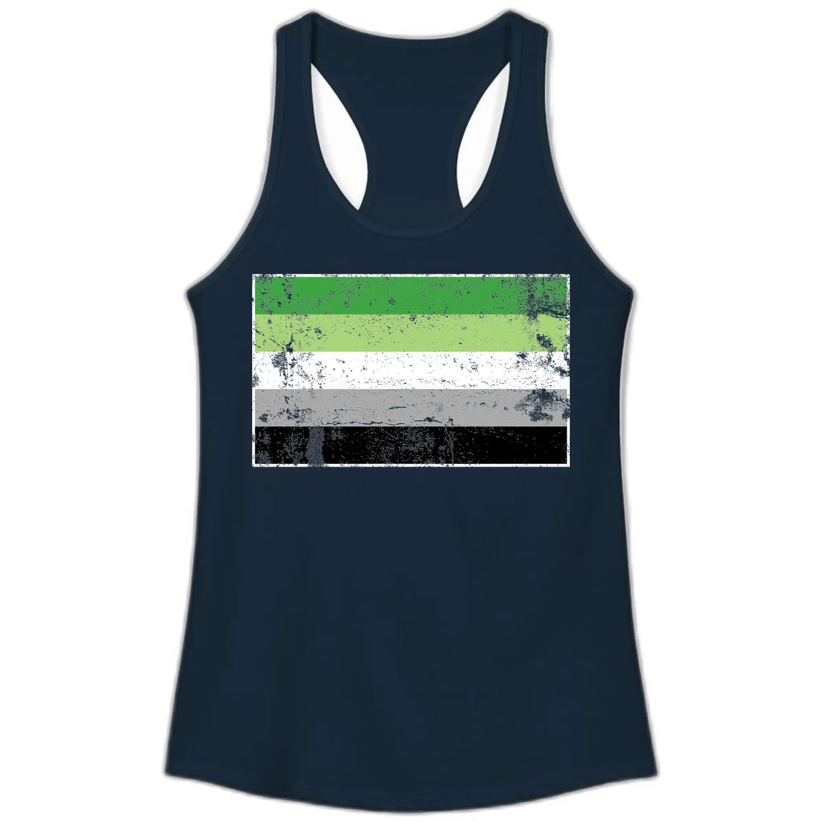 Demigender pride flag with five horizontal stripes in green, white, gray, and black with distressed grunge texture in Solid Midnight Navy