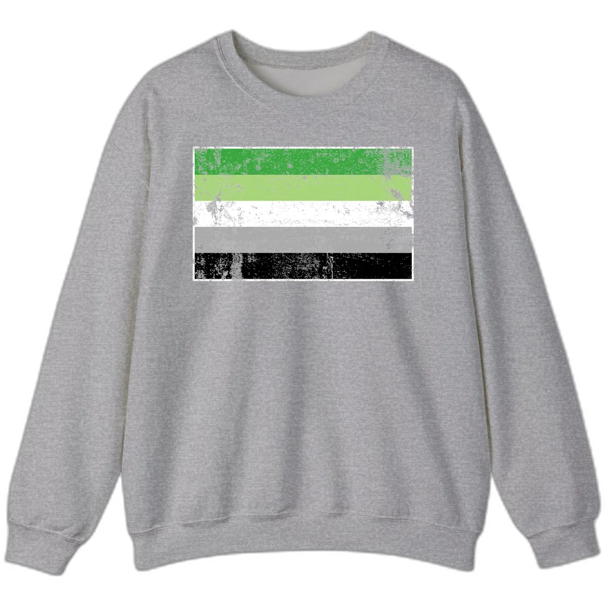 Demigender pride flag with five horizontal stripes in green, white, gray, and black with distressed grunge texture in Sport Grey