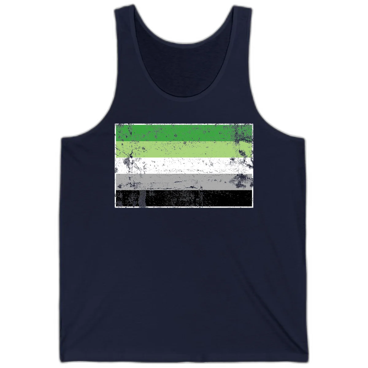 Demigender pride flag with five horizontal stripes in green, white, gray, and black with distressed grunge texture in Navy