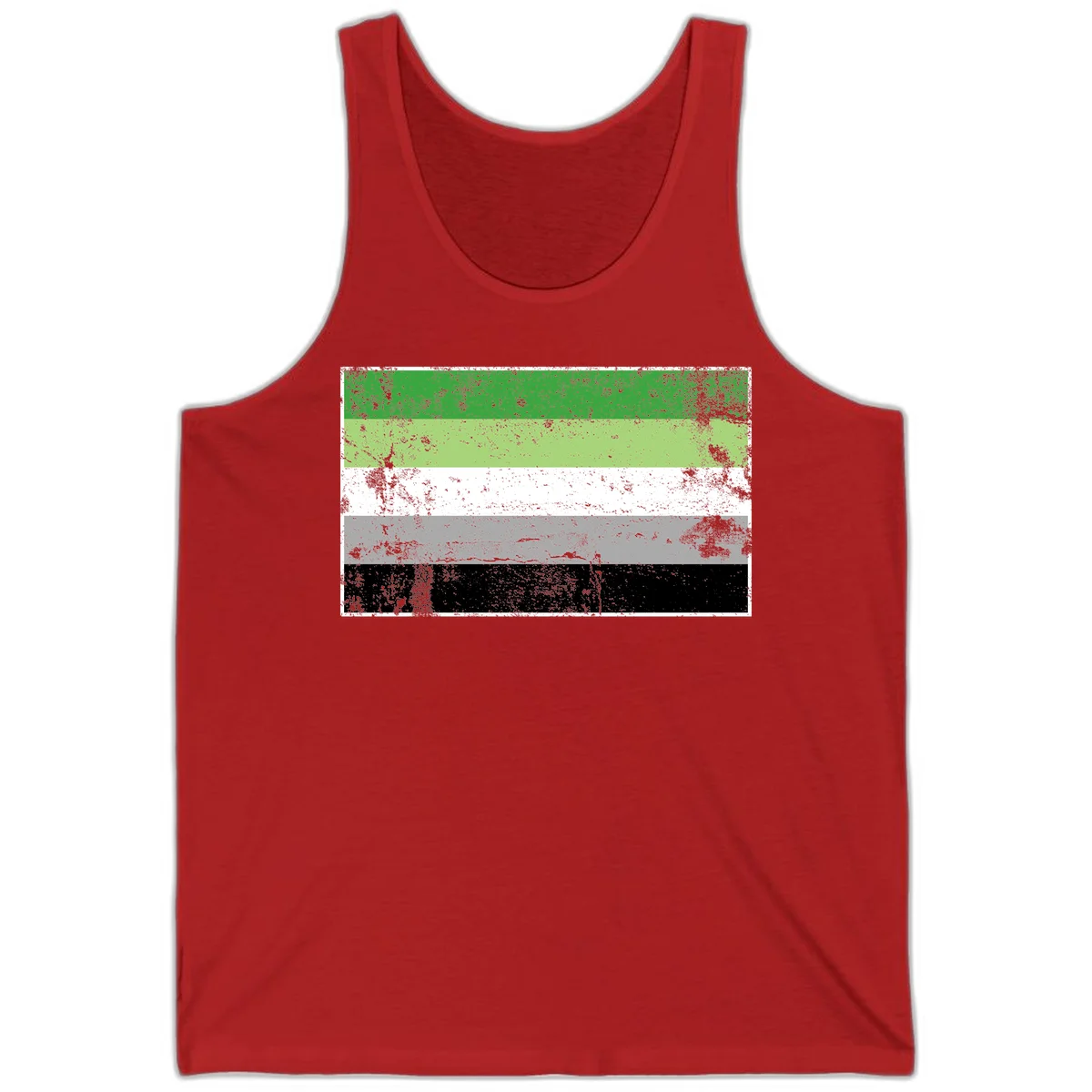 Demigender pride flag with five horizontal stripes in green, white, gray, and black with distressed grunge texture in Red