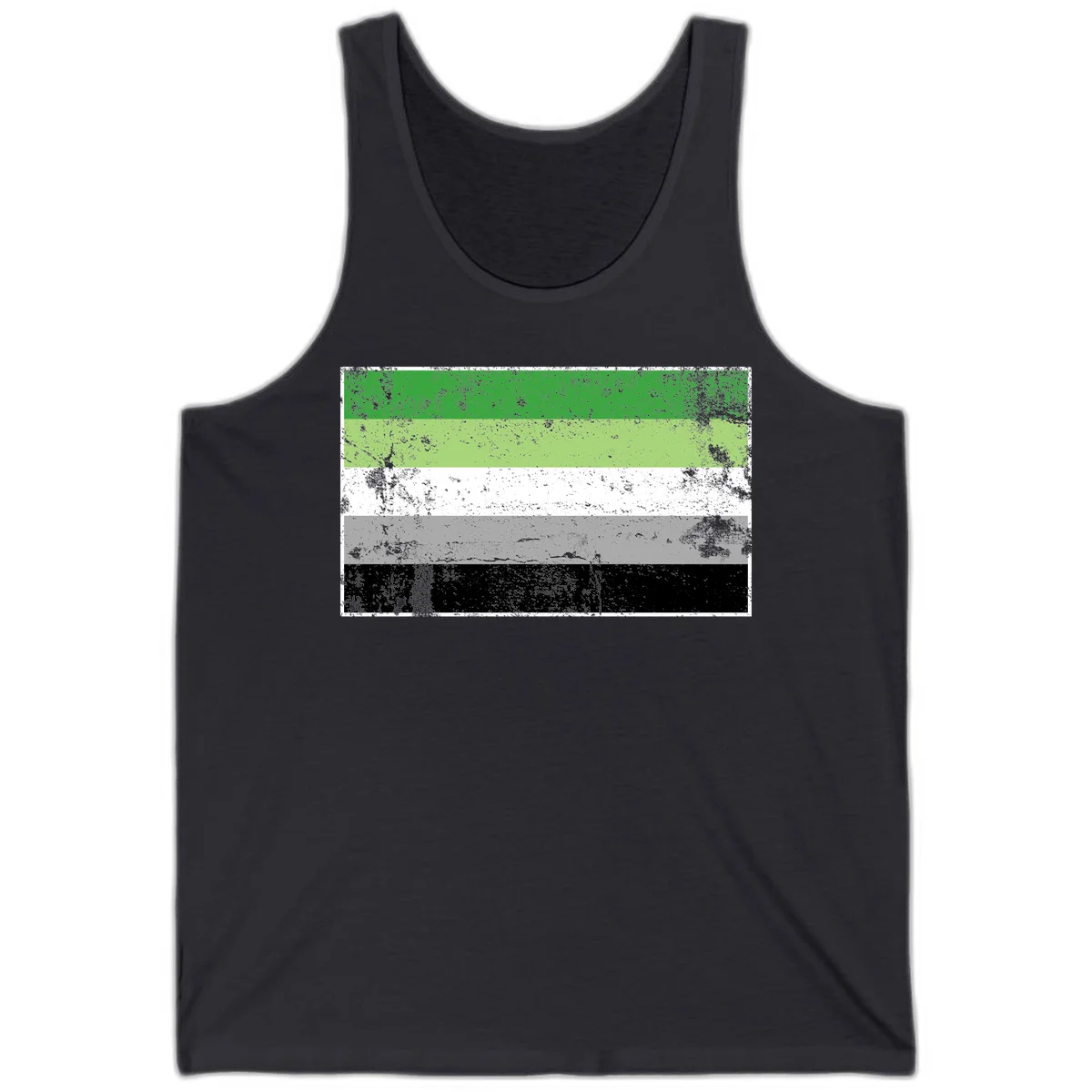 Demigender pride flag with five horizontal stripes in green, white, gray, and black with distressed grunge texture in Dark Grey
