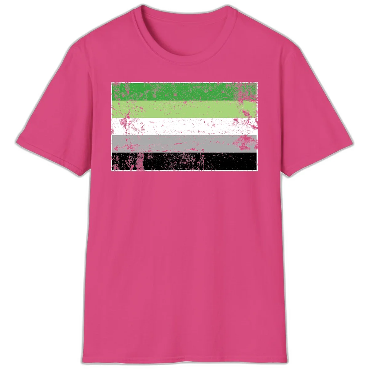 Demigender pride flag with five horizontal stripes in green, white, gray, and black with distressed grunge texture in Heliconia