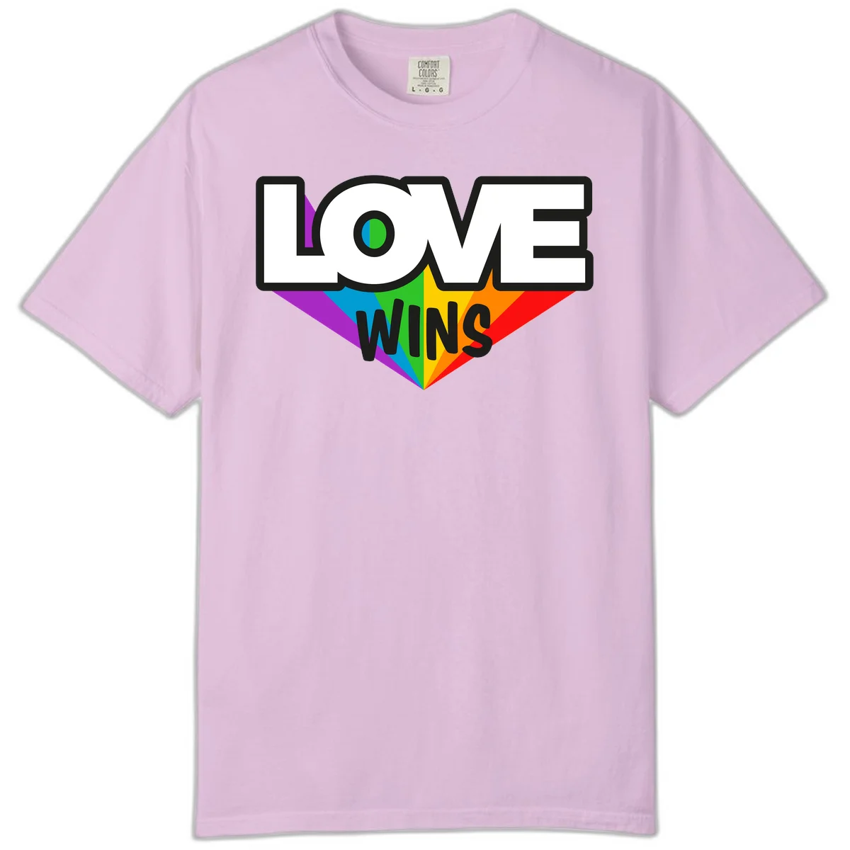 Love wins pride design with rainbow wings and gradient eye symbol in vibrant purple, blue, green, yellow, orange and red colors in Orchid
