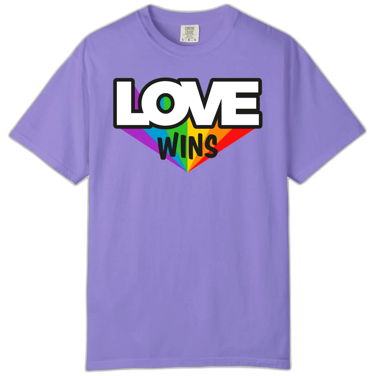 Love wins pride design with rainbow wings and gradient eye symbol in vibrant purple, blue, green, yellow, orange and red colors in Violet