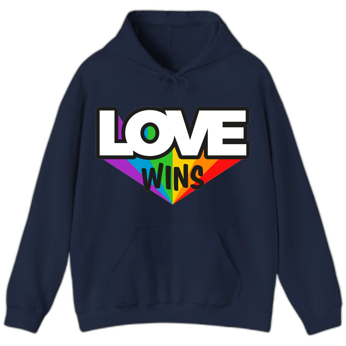 Love wins pride design with rainbow wings and gradient eye symbol in vibrant purple, blue, green, yellow, orange and red colors in Navy