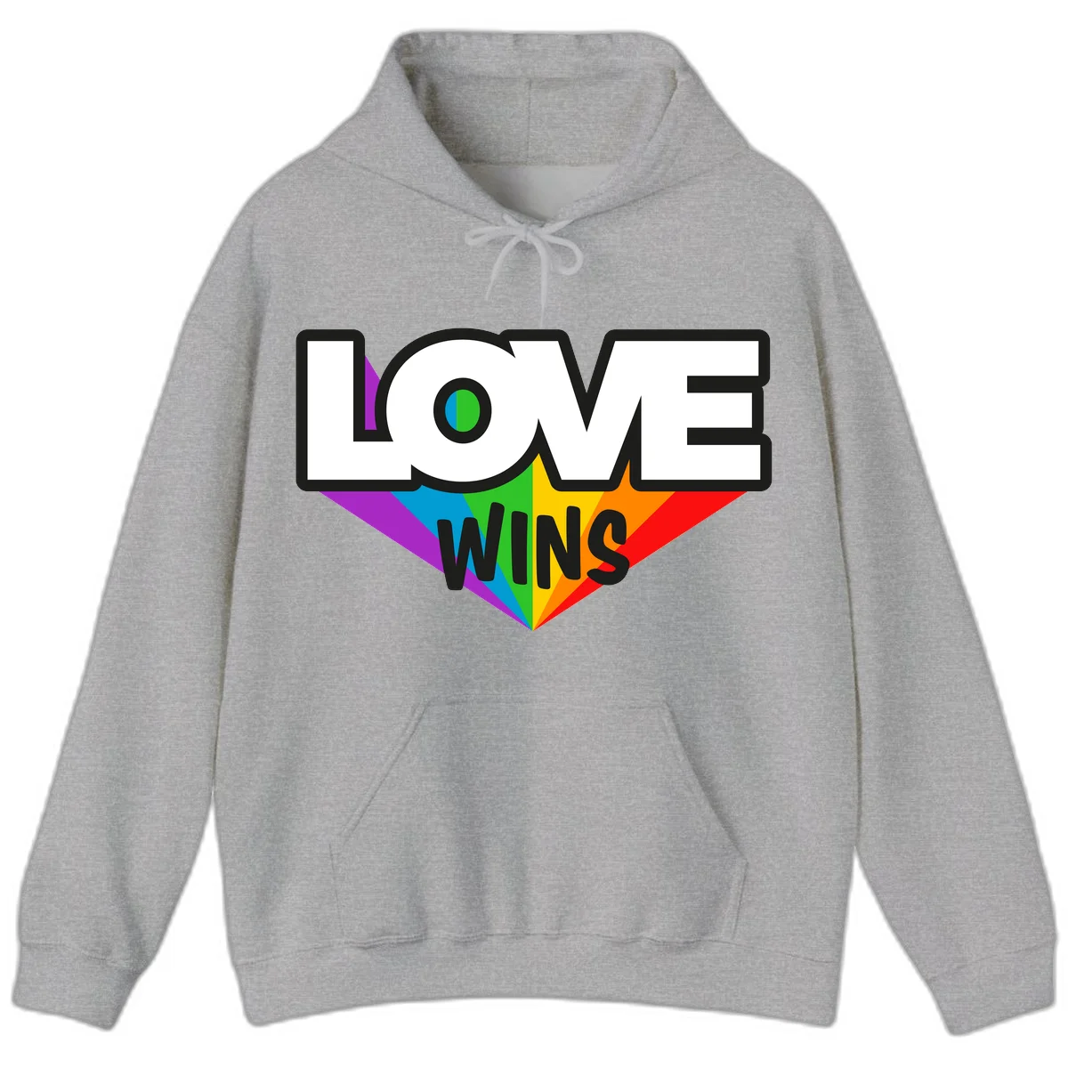 Love wins pride design with rainbow wings and gradient eye symbol in vibrant purple, blue, green, yellow, orange and red colors in Sport Grey