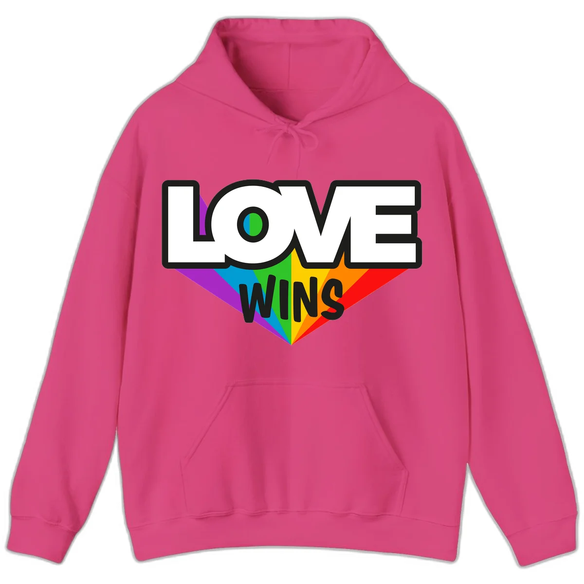 Love wins pride design with rainbow wings and gradient eye symbol in vibrant purple, blue, green, yellow, orange and red colors in Heliconia