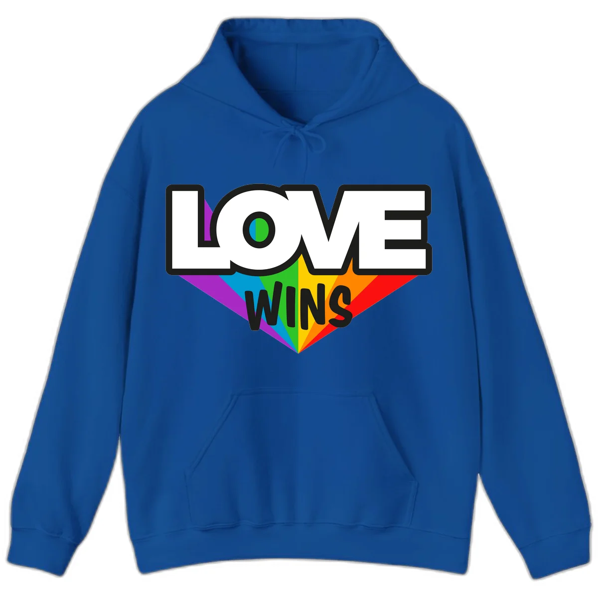 Love wins pride design with rainbow wings and gradient eye symbol in vibrant purple, blue, green, yellow, orange and red colors in Royal