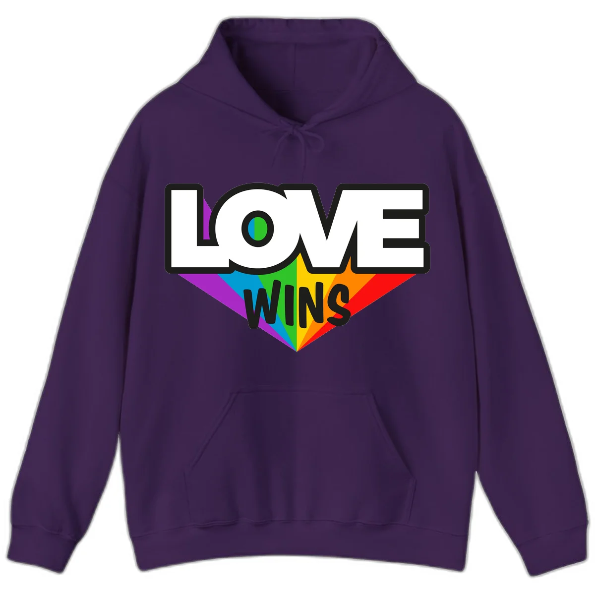 Love wins pride design with rainbow wings and gradient eye symbol in vibrant purple, blue, green, yellow, orange and red colors in Purple