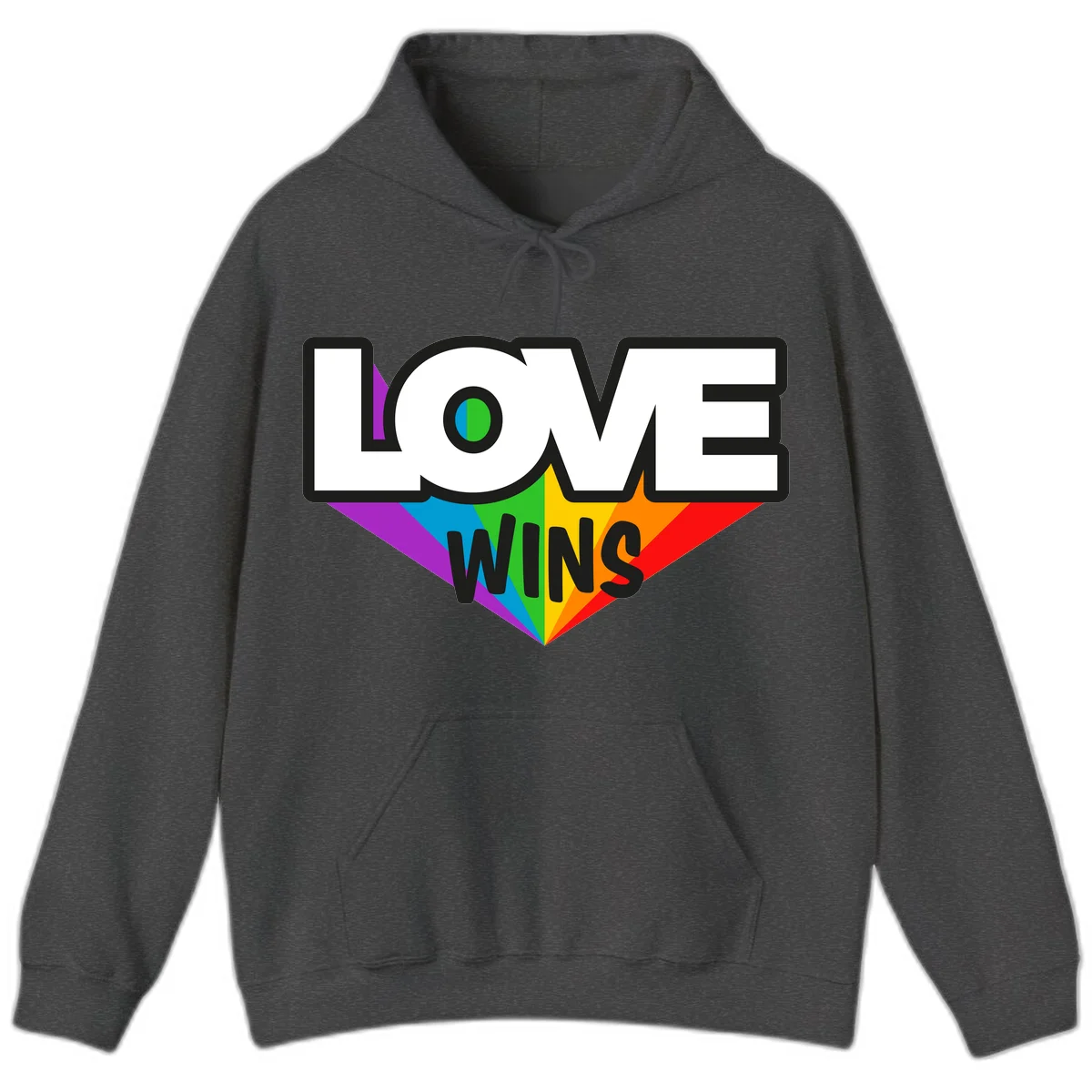 Love wins pride design with rainbow wings and gradient eye symbol in vibrant purple, blue, green, yellow, orange and red colors in Dark Heather