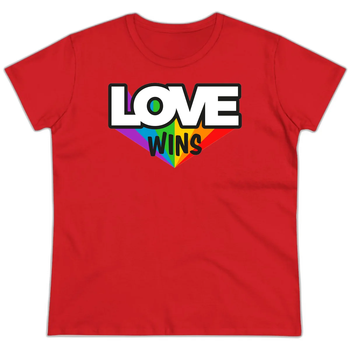 Love wins pride design with rainbow wings and gradient eye symbol in vibrant purple, blue, green, yellow, orange and red colors in Red