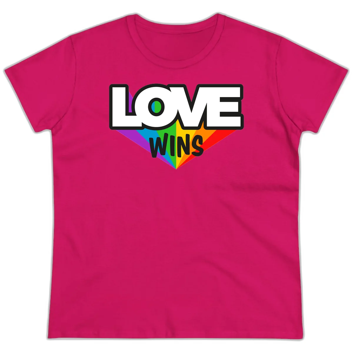 Love wins pride design with rainbow wings and gradient eye symbol in vibrant purple, blue, green, yellow, orange and red colors in Heliconia