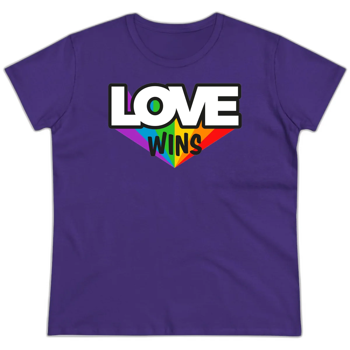 Love wins pride design with rainbow wings and gradient eye symbol in vibrant purple, blue, green, yellow, orange and red colors in Purple