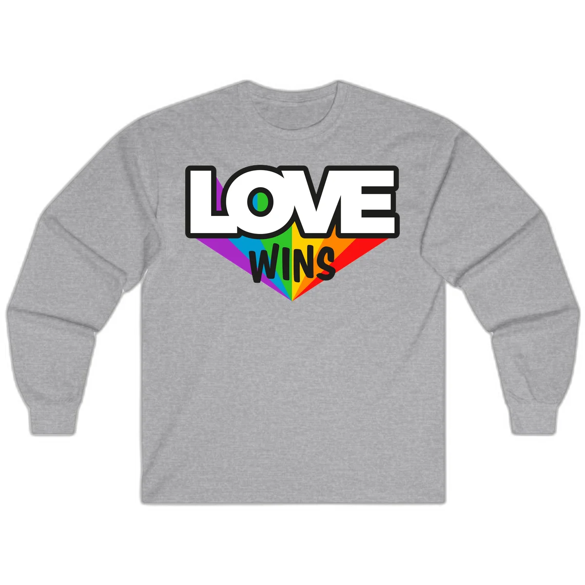 Love wins pride design with rainbow wings and gradient eye symbol in vibrant purple, blue, green, yellow, orange and red colors in Sport Grey
