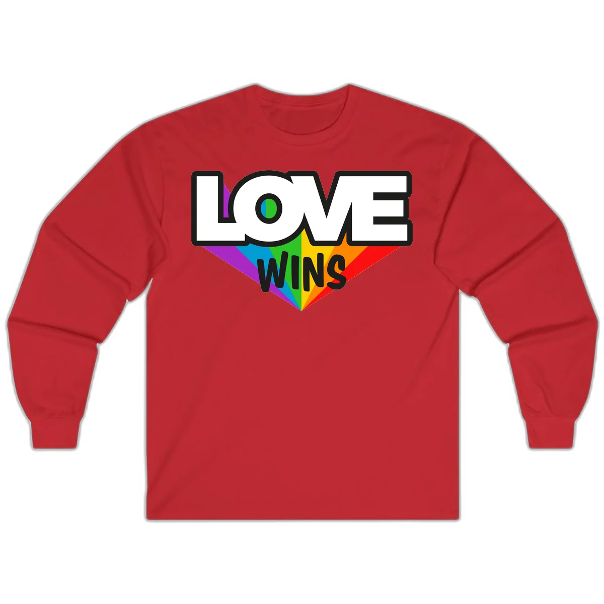 Love wins pride design with rainbow wings and gradient eye symbol in vibrant purple, blue, green, yellow, orange and red colors in Red