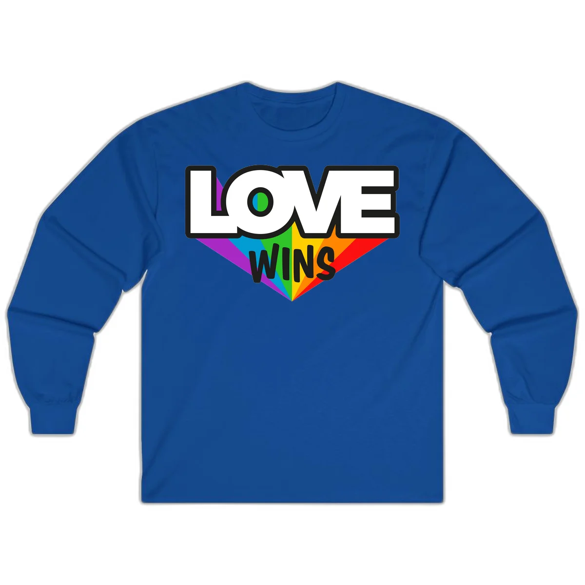 Love wins pride design with rainbow wings and gradient eye symbol in vibrant purple, blue, green, yellow, orange and red colors in Royal
