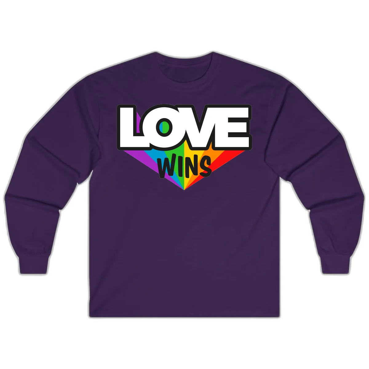 Love wins pride design with rainbow wings and gradient eye symbol in vibrant purple, blue, green, yellow, orange and red colors in Purple