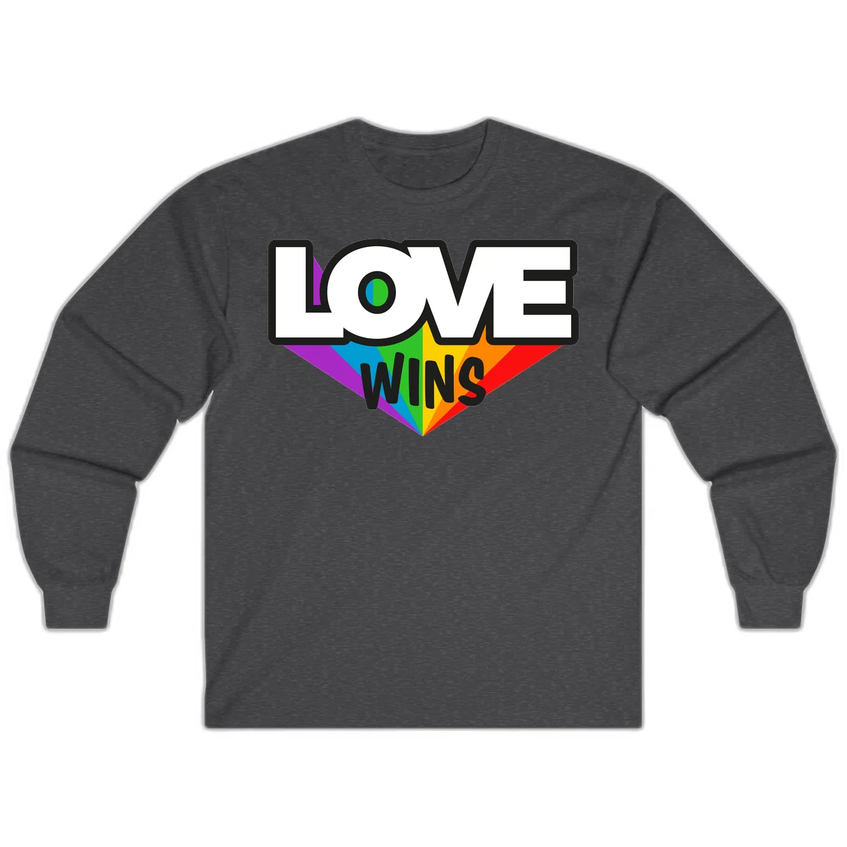 Love wins pride design with rainbow wings and gradient eye symbol in vibrant purple, blue, green, yellow, orange and red colors in Dark Heather
