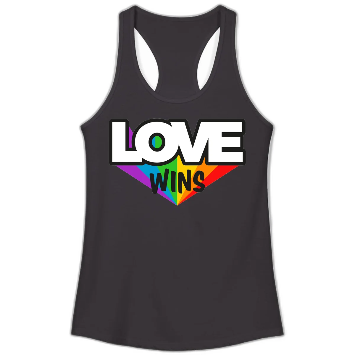 Love wins pride design with rainbow wings and gradient eye symbol in vibrant purple, blue, green, yellow, orange and red colors in Black