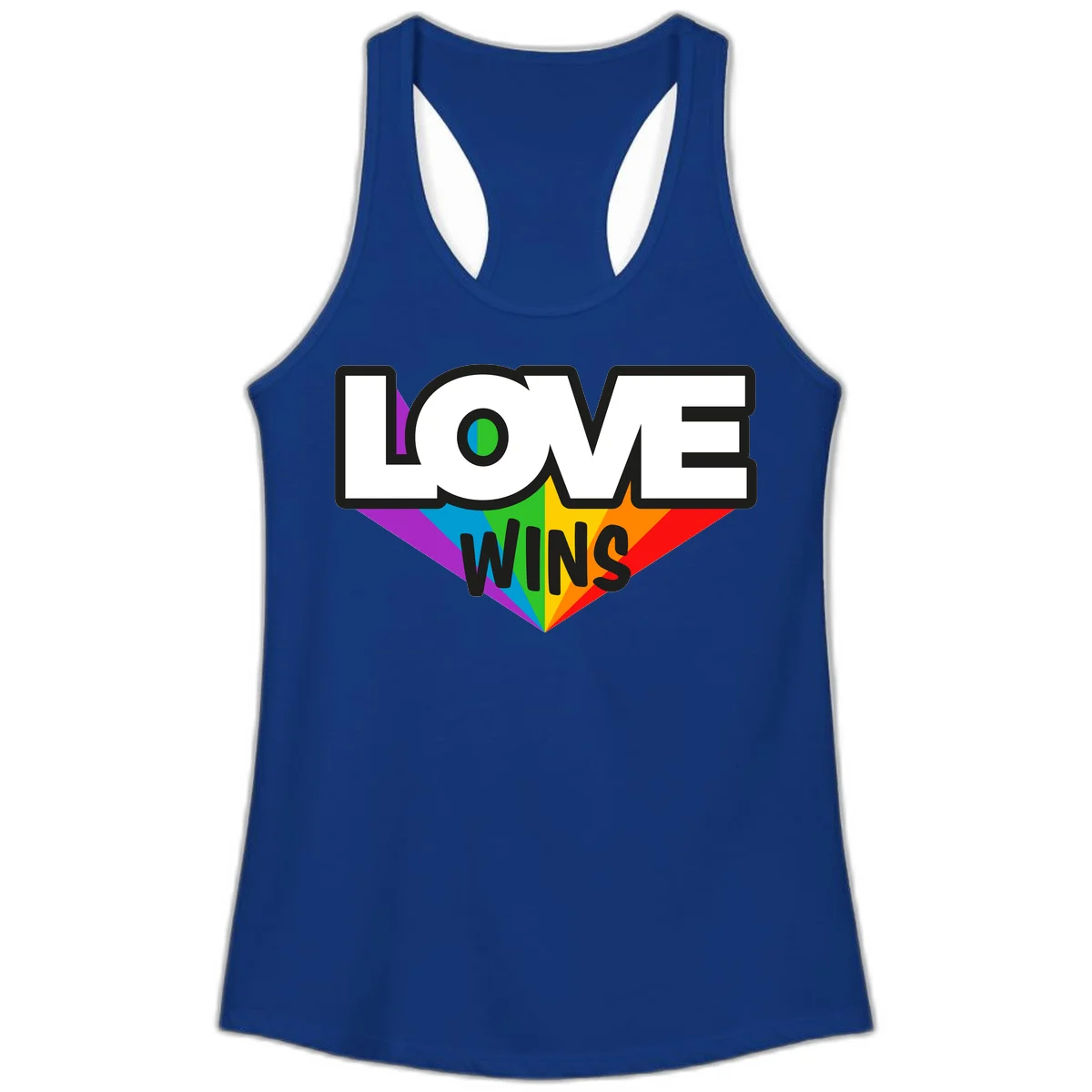 Love wins pride design with rainbow wings and gradient eye symbol in vibrant purple, blue, green, yellow, orange and red colors in Solid Royal