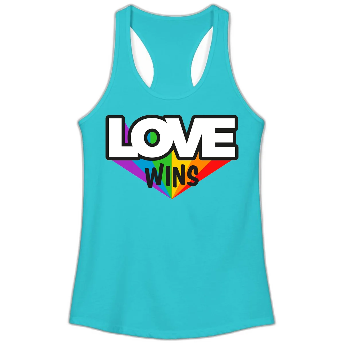 Love wins pride design with rainbow wings and gradient eye symbol in vibrant purple, blue, green, yellow, orange and red colors in Solid Tahiti Blue
