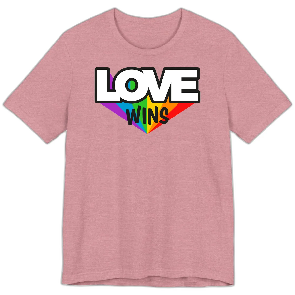 Love wins pride design with rainbow wings and gradient eye symbol in vibrant purple, blue, green, yellow, orange and red colors in Heather Orchid