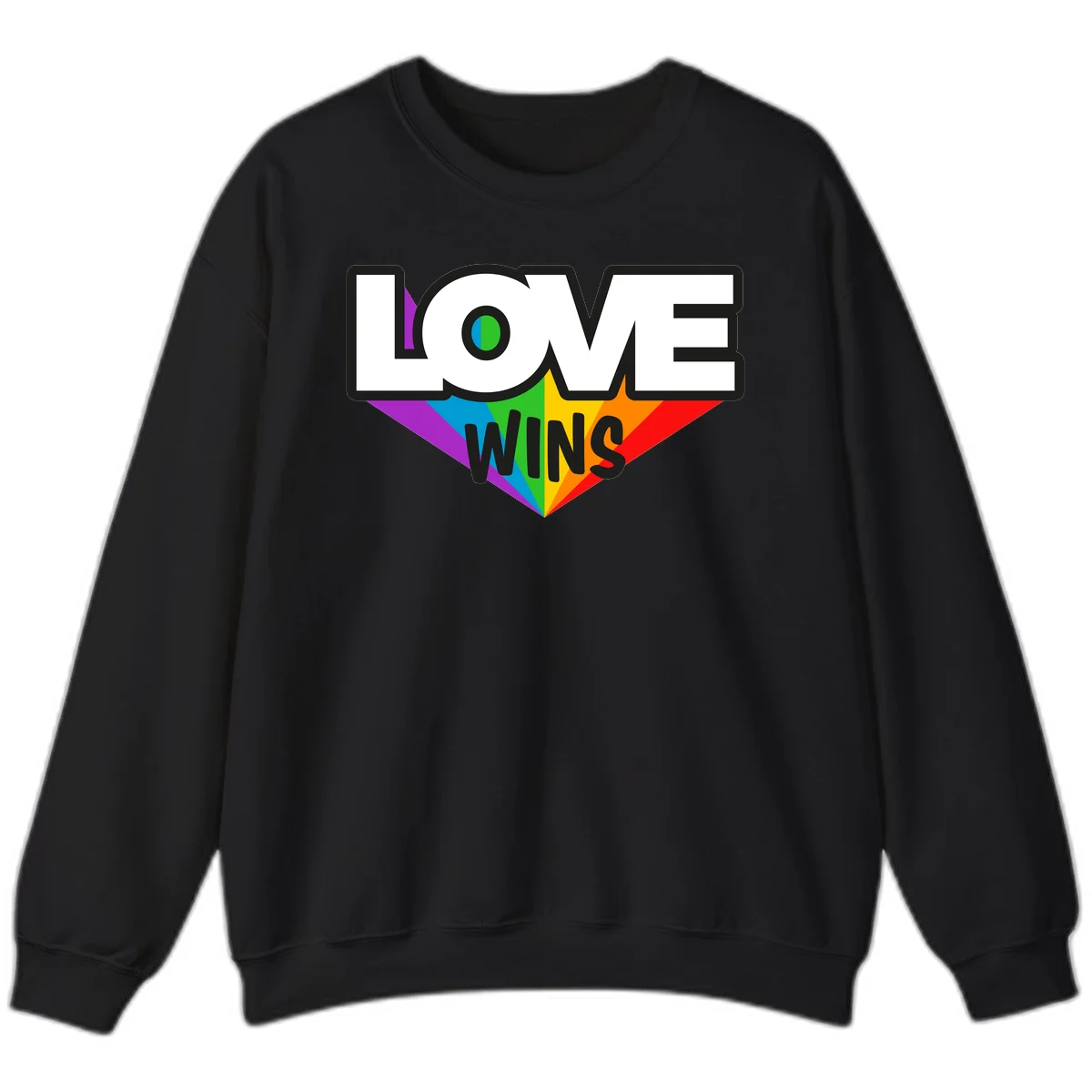 Love wins pride design with rainbow wings and gradient eye symbol in vibrant purple, blue, green, yellow, orange and red colors in Black