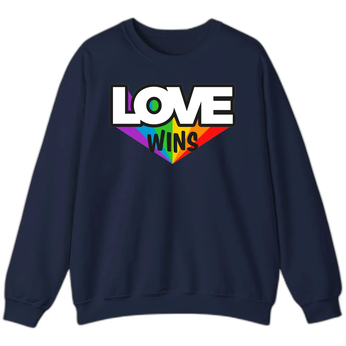 Love wins pride design with rainbow wings and gradient eye symbol in vibrant purple, blue, green, yellow, orange and red colors in Navy