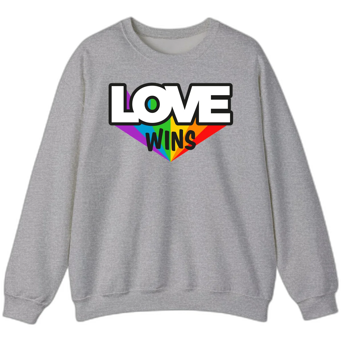 Love wins pride design with rainbow wings and gradient eye symbol in vibrant purple, blue, green, yellow, orange and red colors in Sport Grey