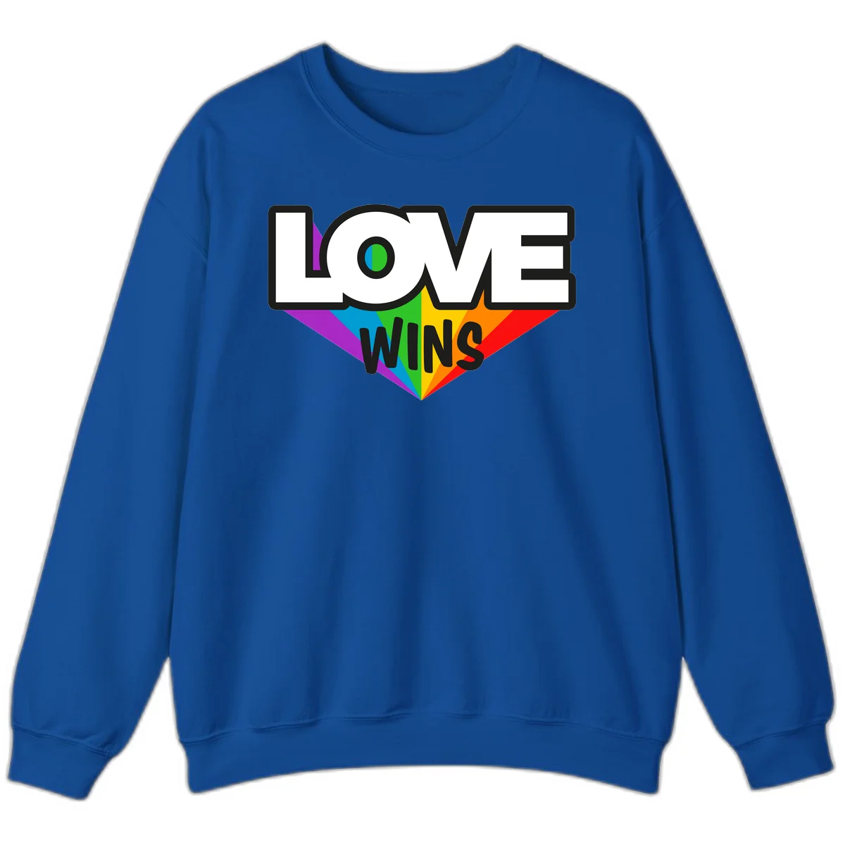 Love wins pride design with rainbow wings and gradient eye symbol in vibrant purple, blue, green, yellow, orange and red colors in Royal