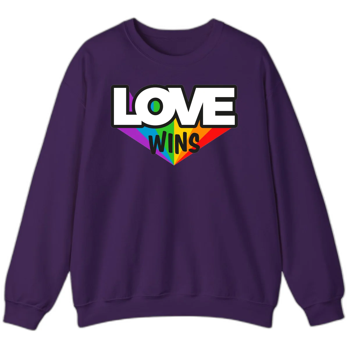 Love wins pride design with rainbow wings and gradient eye symbol in vibrant purple, blue, green, yellow, orange and red colors in Purple