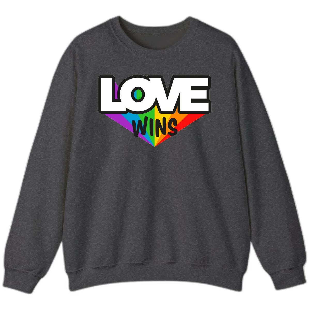 Love wins pride design with rainbow wings and gradient eye symbol in vibrant purple, blue, green, yellow, orange and red colors in Dark Heather