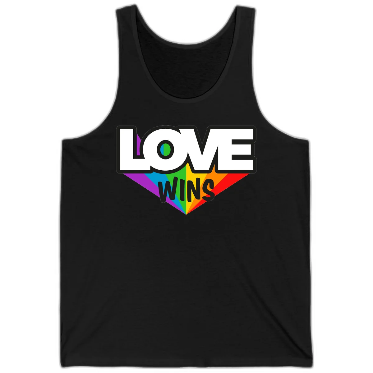 Love wins pride design with rainbow wings and gradient eye symbol in vibrant purple, blue, green, yellow, orange and red colors in Black