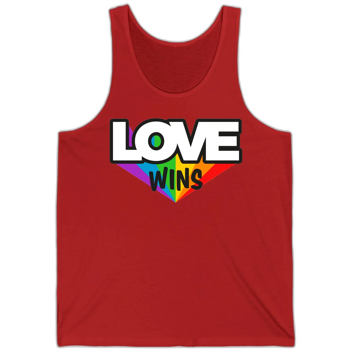 Love wins pride design with rainbow wings and gradient eye symbol in vibrant purple, blue, green, yellow, orange and red colors in Red