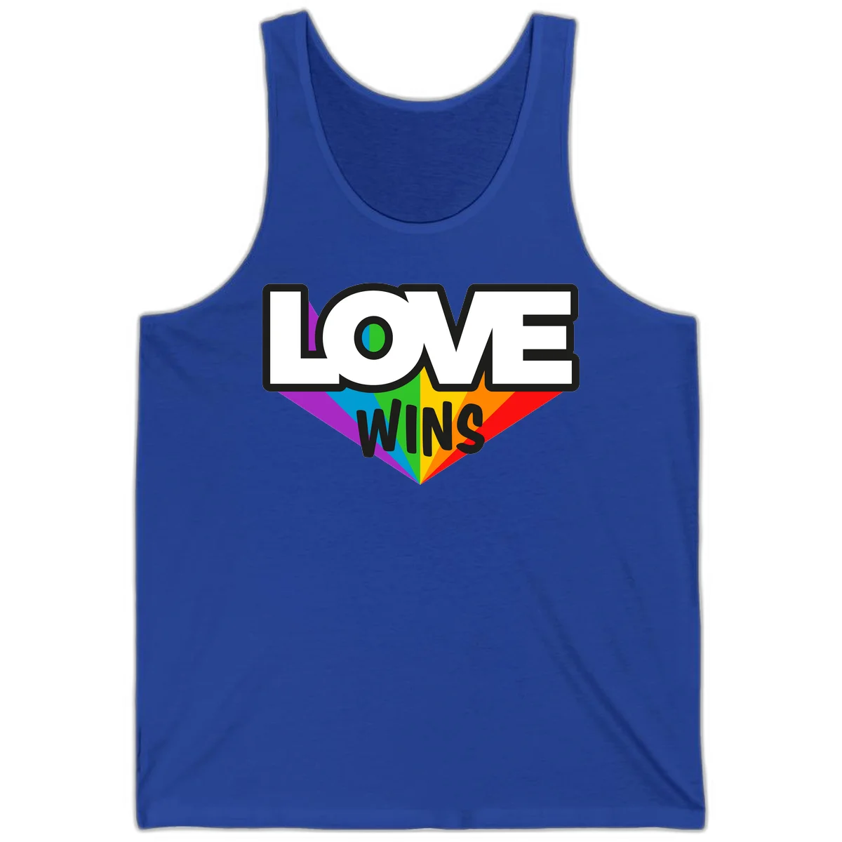 Love wins pride design with rainbow wings and gradient eye symbol in vibrant purple, blue, green, yellow, orange and red colors in True Royal