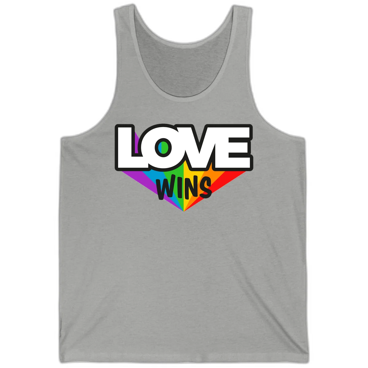 Love wins pride design with rainbow wings and gradient eye symbol in vibrant purple, blue, green, yellow, orange and red colors in Athletic Heather