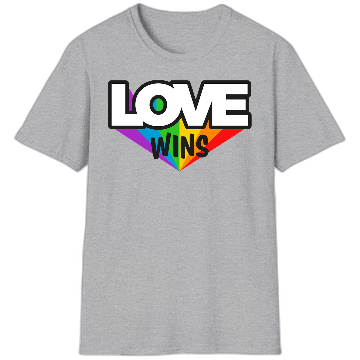 Love wins pride design with rainbow wings and gradient eye symbol in vibrant purple, blue, green, yellow, orange and red colors in Sport Grey
