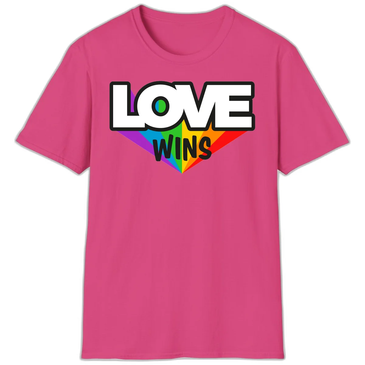 Love wins pride design with rainbow wings and gradient eye symbol in vibrant purple, blue, green, yellow, orange and red colors in Heliconia